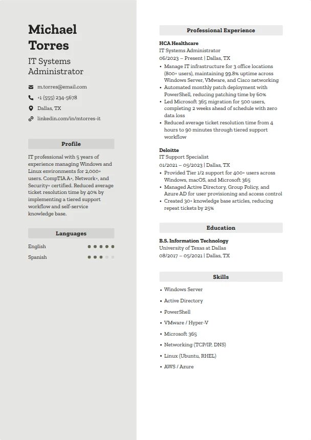 IT Resume (No Experience) — Momentum template