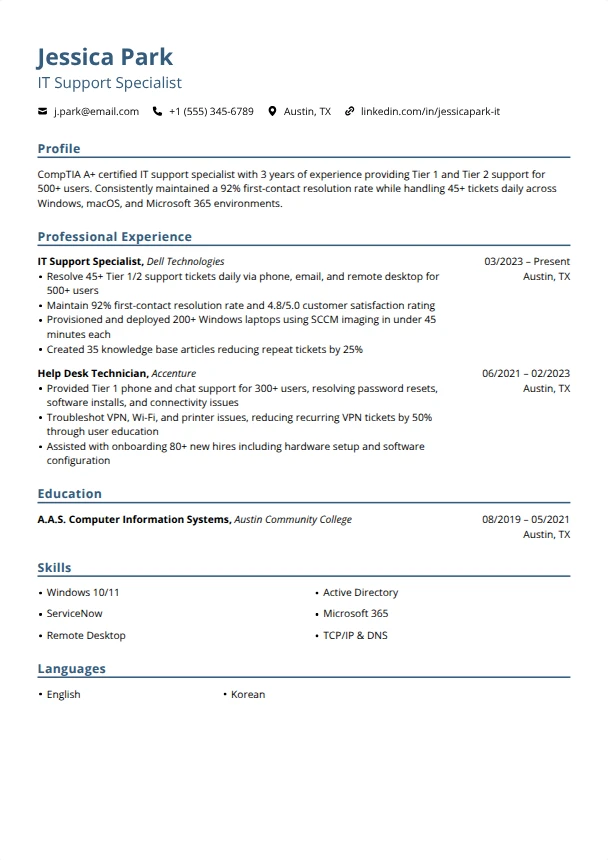 IT Support Resume Examples — Blueprint template