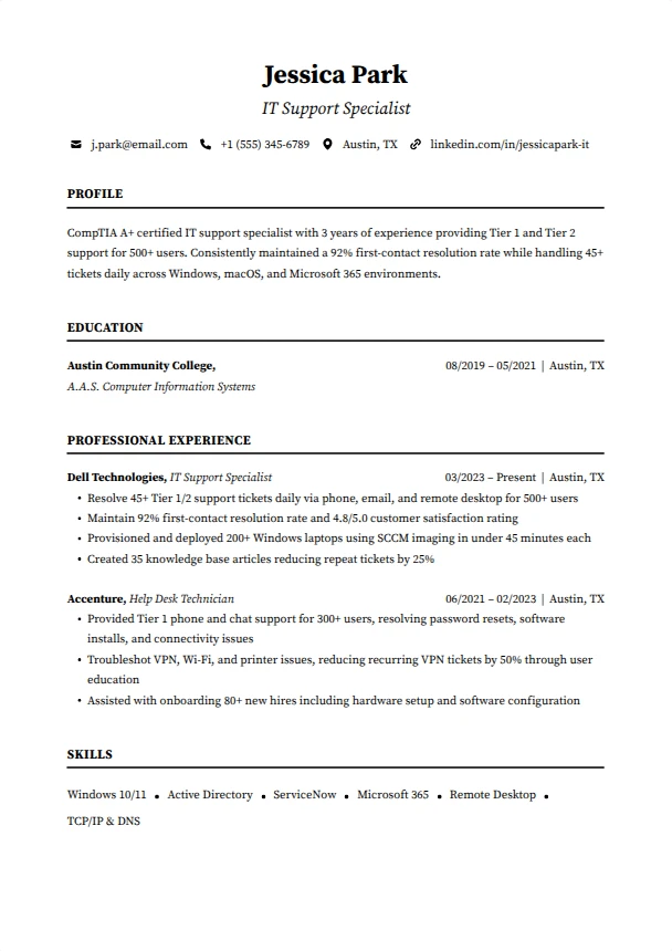 IT Support Resume Examples — Foundation template