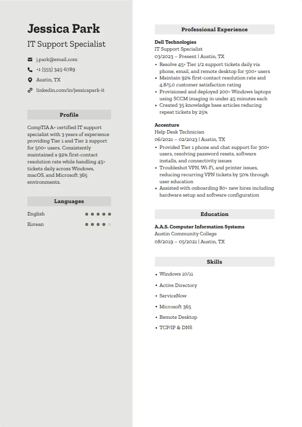 IT Support Resume Examples — Momentum template