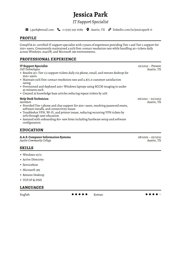 IT Support Resume Examples — Timeless template