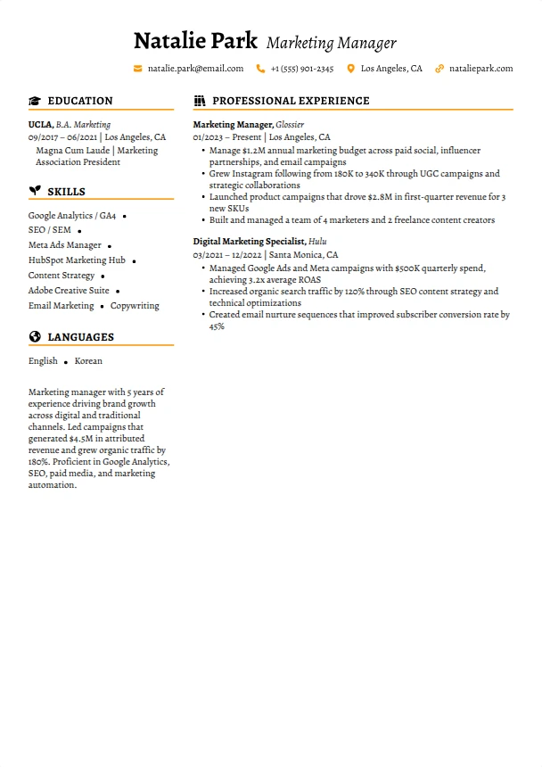 Marketing Resume — Saffron template