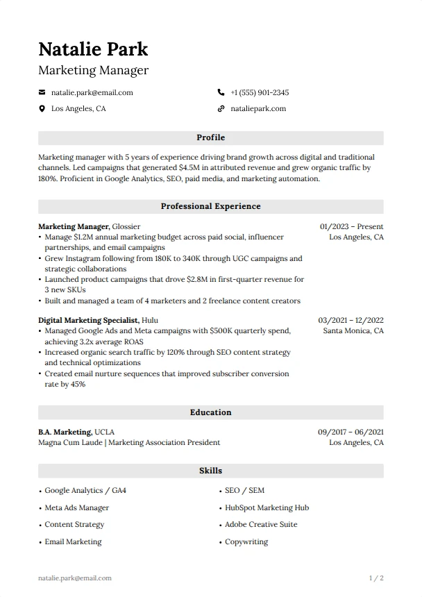 Marketing Resume — Sterling template