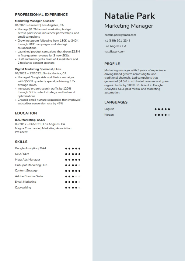 Marketing Resume — Titanium template