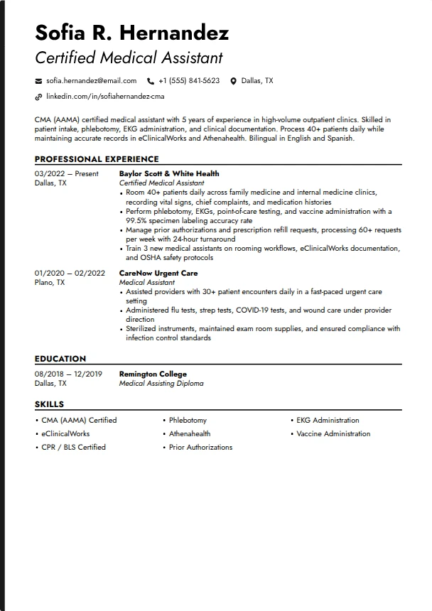 Medical Assistant Resume (No Experience) — Hairline template