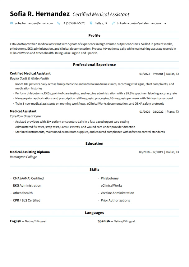 Medical Assistant Resume (No Experience) — Tranquil template