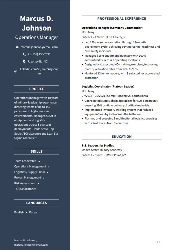 Military Resume Examples — Diplomat template