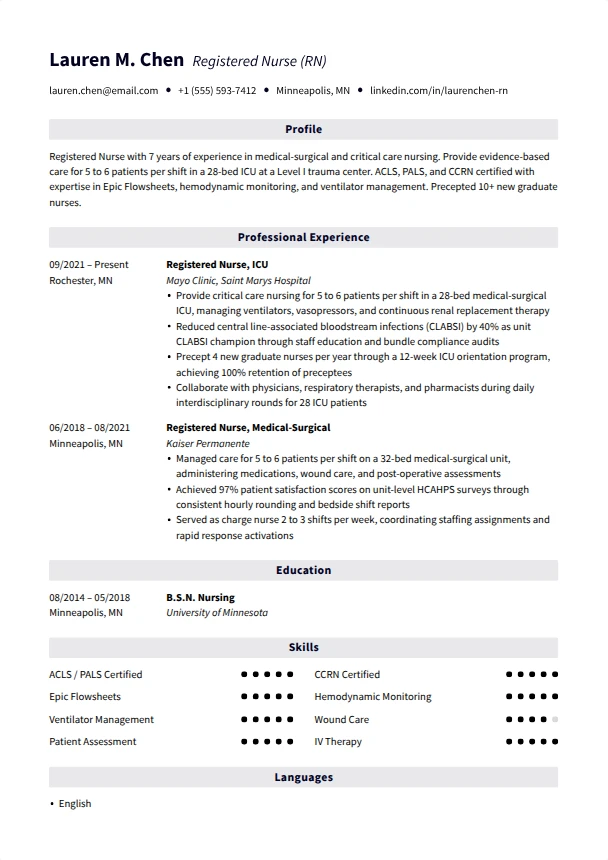 Nursing Resume (No Experience) — Pinnacle template
