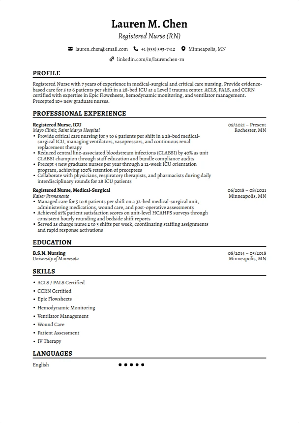 Nursing Resume (No Experience) — Timeless template
