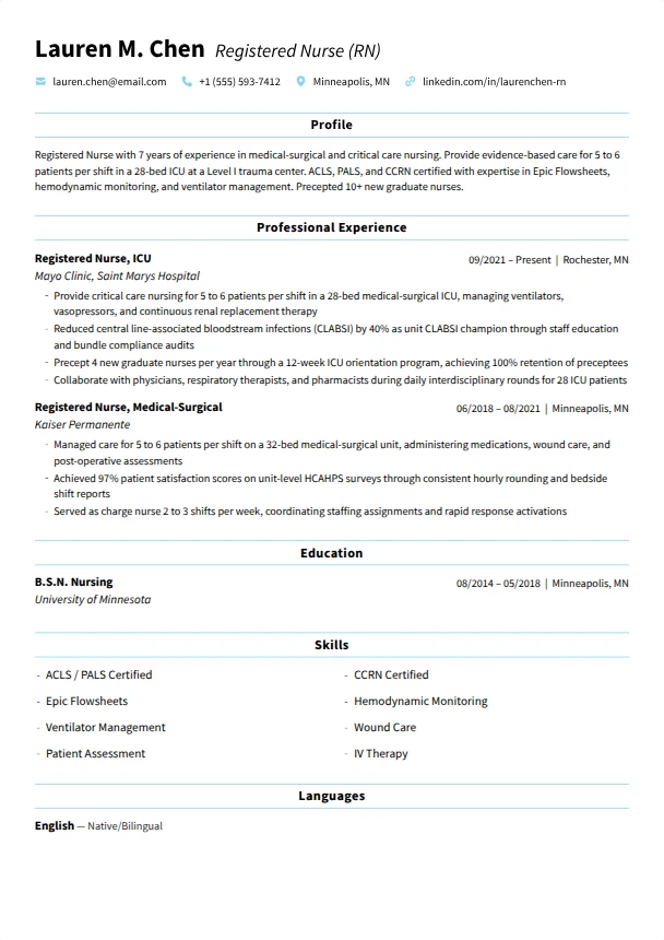 Nursing Resume (No Experience) — Tranquil template