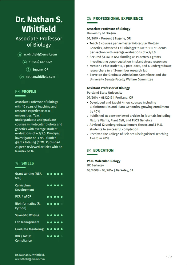 Professor Resume Guide — Cedar template