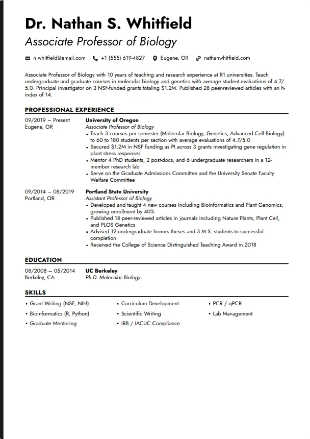 Professor Resume Guide — Hairline template