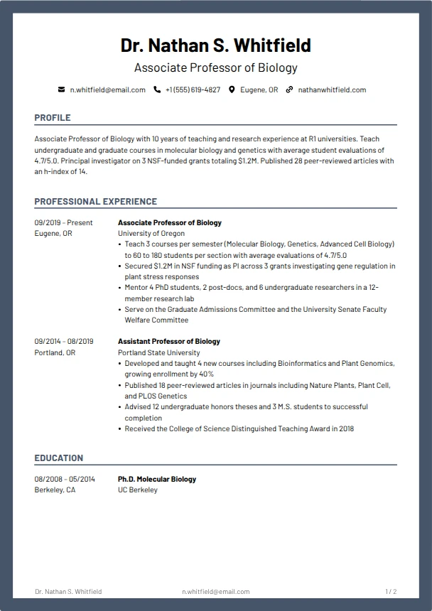 Professor Resume Guide — Keystone template