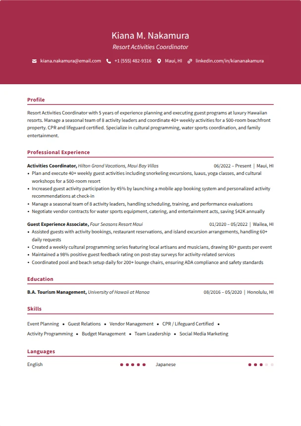 Resort Resume Guide — Crimson template