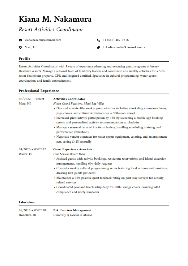 Resort Resume Guide — Director template