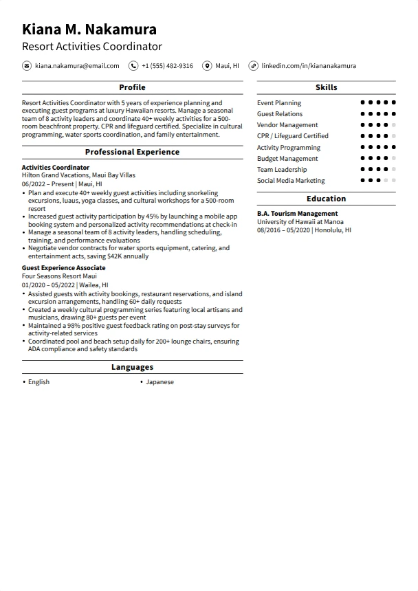 Resort Resume Guide — Fresh Start template