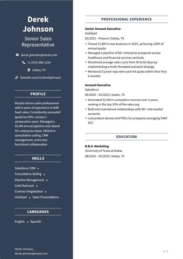 Sales Resume Guide — Diplomat template