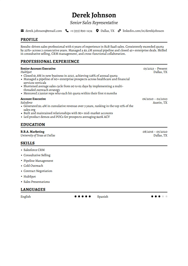 Sales Resume Guide — Timeless template