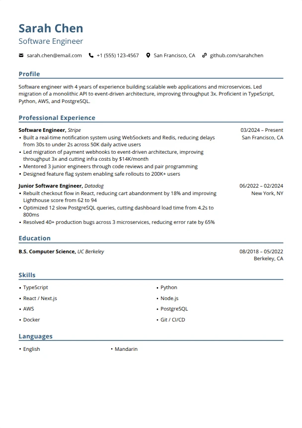 Software Engineer Resume — Blueprint template