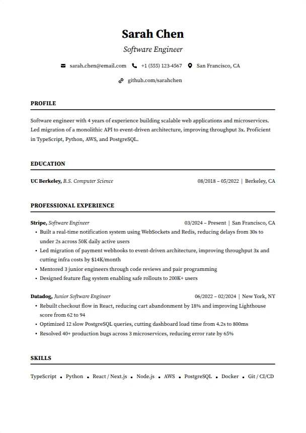 Software Engineer Resume — Foundation template