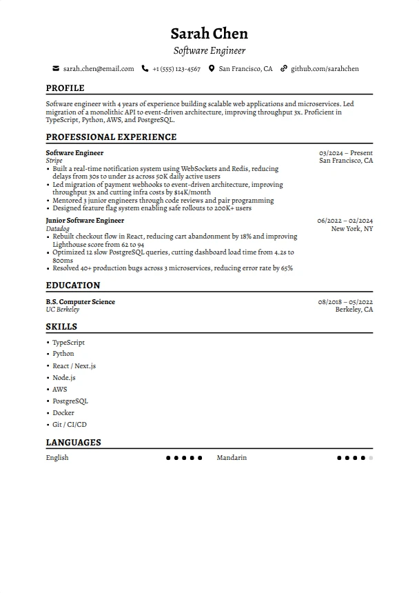 Software Engineer Resume — Timeless template