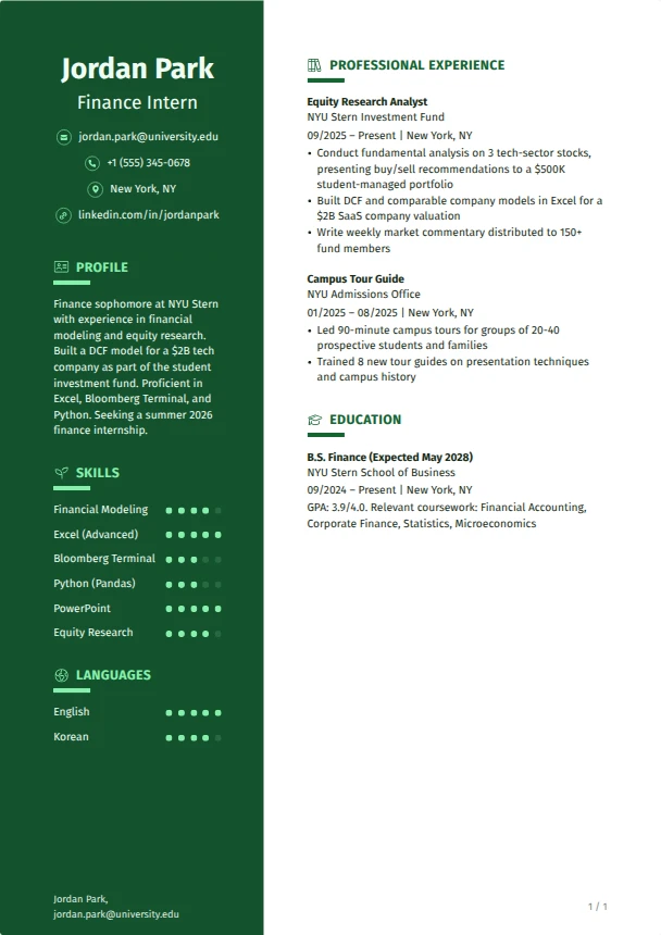 Summer Internship Resume Guide — Cedar template