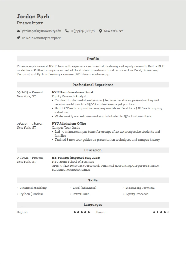 Summer Internship Resume Guide — Clarity template