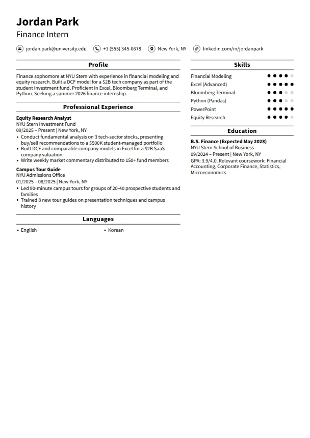 Summer Internship Resume Guide — Fresh Start template