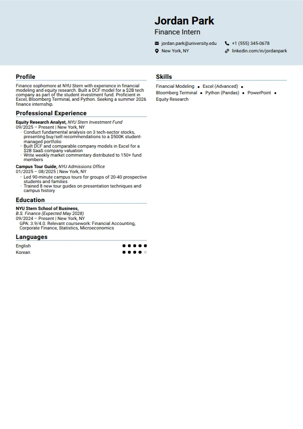Summer Internship Resume Guide — Grid template