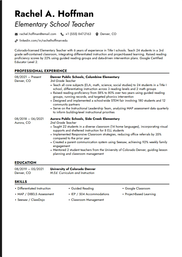 Teacher Resume (No Experience) — Hairline template