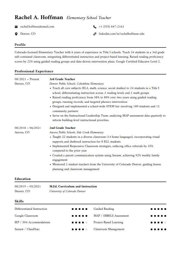 Teacher Resume (No Experience) — Inkwell template