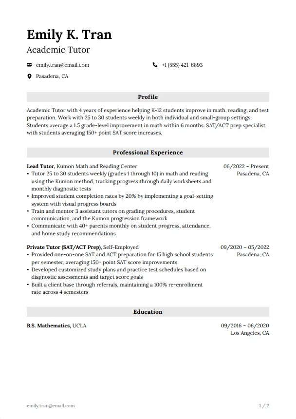 Tutor Resume Guide — Sterling template