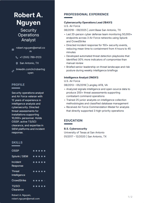 Veteran Resume (No Civilian Experience) — Anchor template