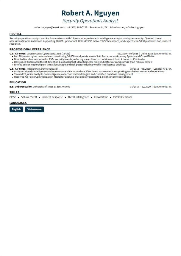 Veteran Resume (No Civilian Experience) — Streamline template